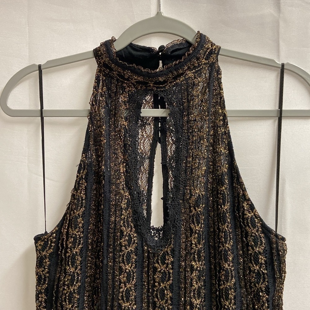 Free People Call A Cab Mini Dress Black & Gold Size Medium - Picture 4 of 8